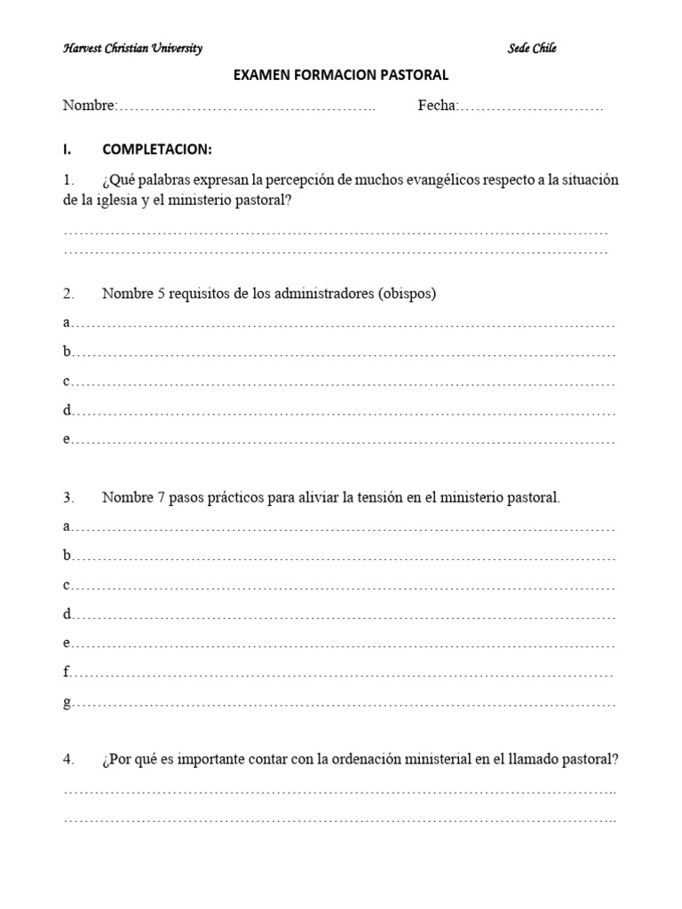 Examen de Formación Pastoral en Chile | PDF