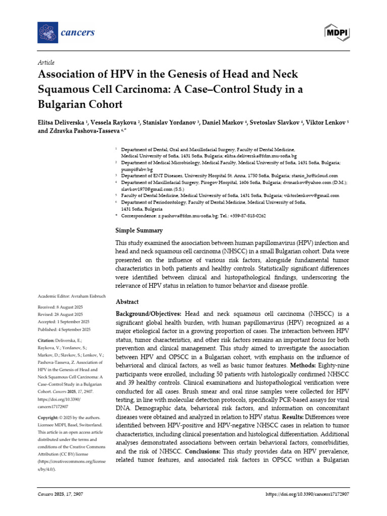 Association of HPV in the Genesis of Head and Neck Squamous Cell ...