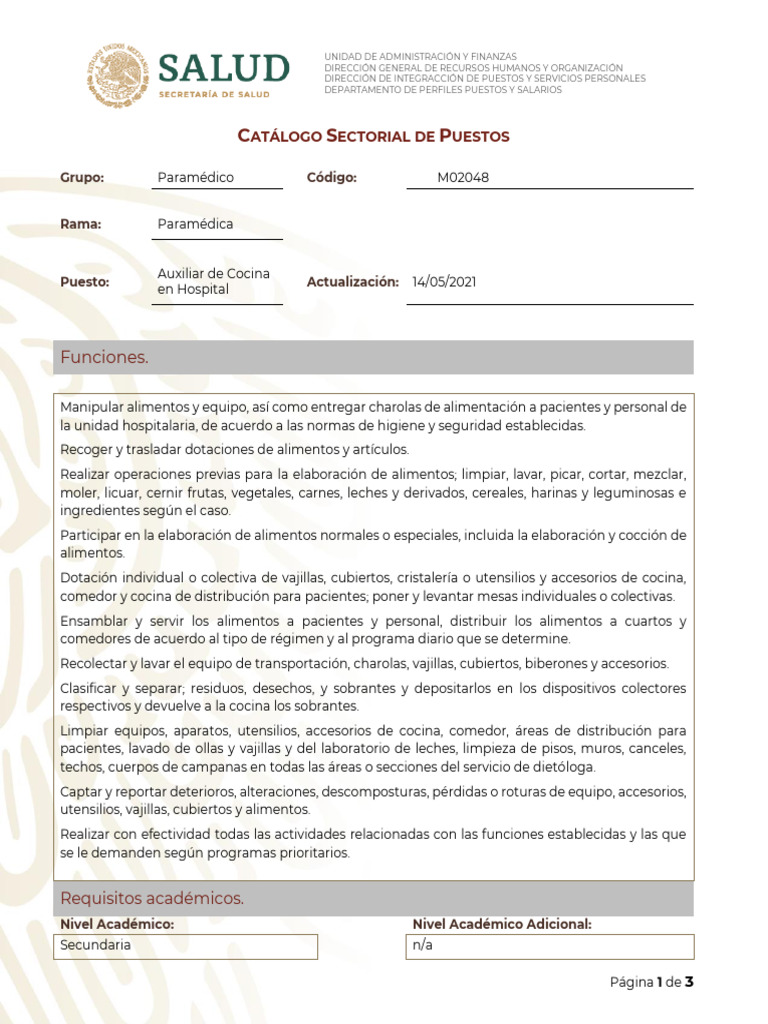 Auxiliar de Cocina en Hospital: Funciones y Requisitos | PDF | Cocina ...