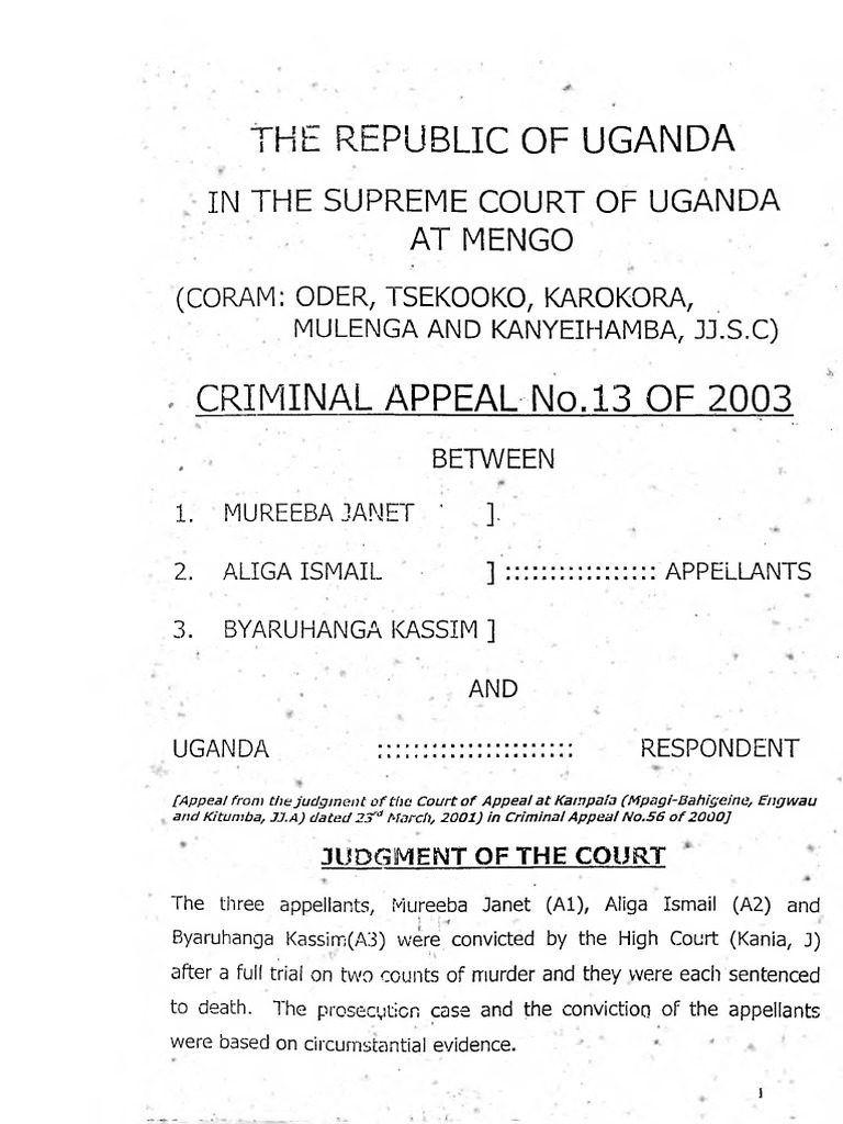 Uganda Supreme Court Murder Appeal | PDF | Appeal | Circumstantial Evidence