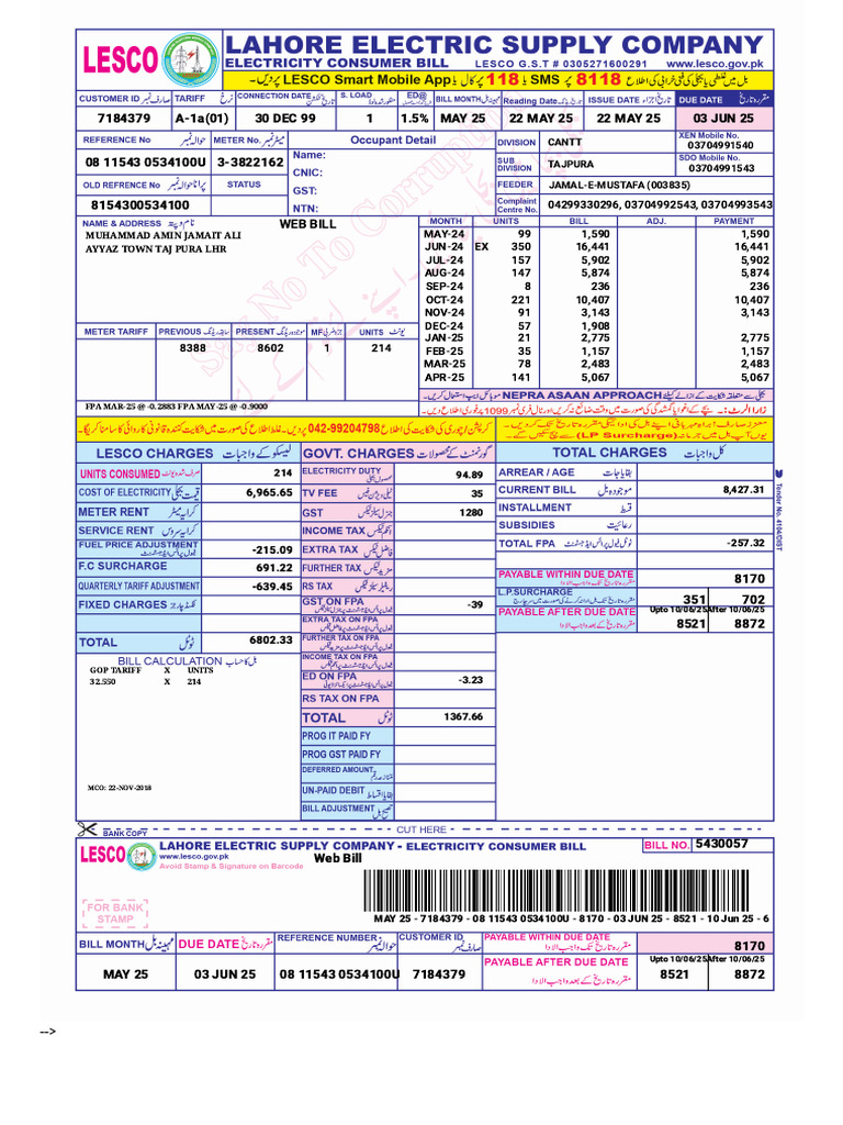 Web Bill Summary for May 2025 | PDF