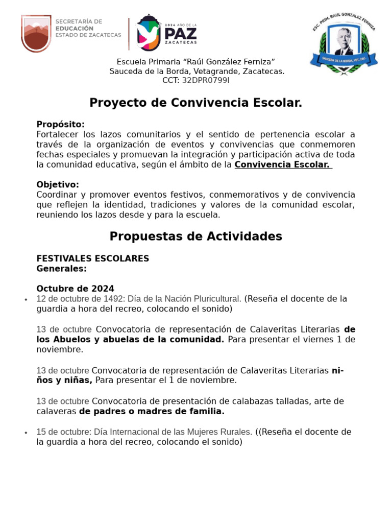 Proyecto de Convivencia Escolar 2024-2025 | PDF | Escuelas