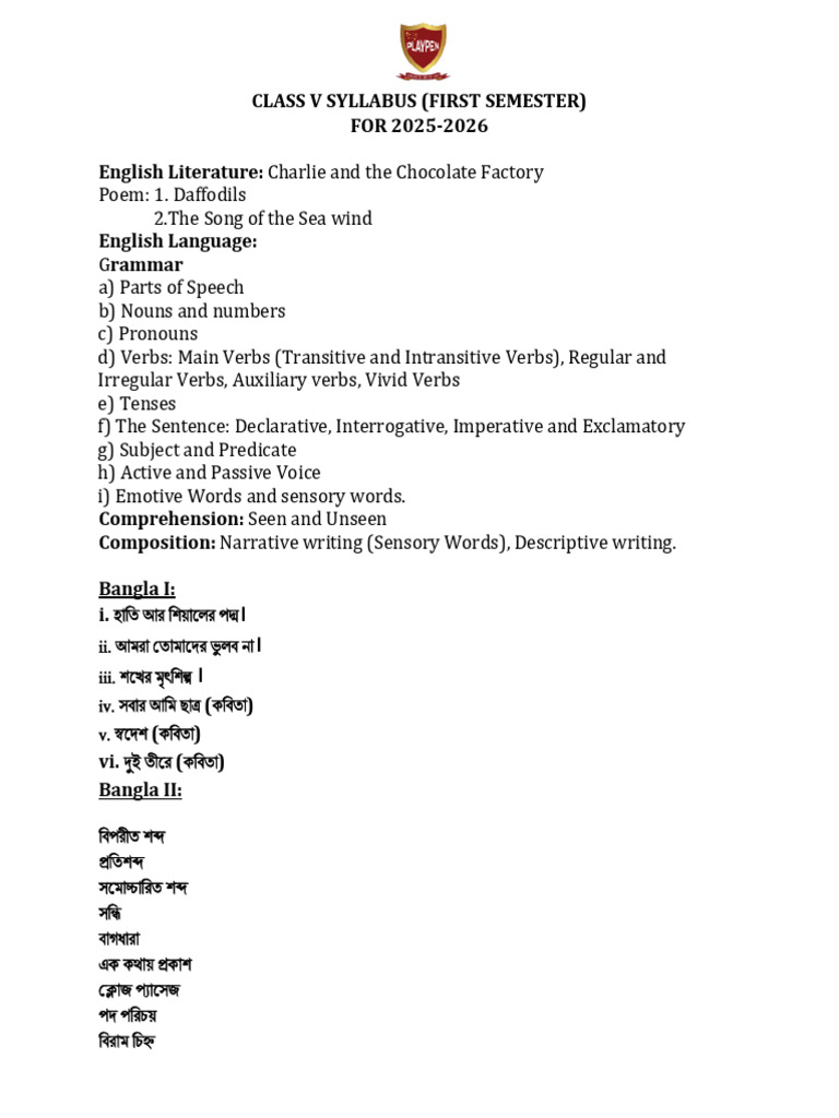 Class V - Half Yearly Syllabus - 2025 - 701 - 8 | PDF