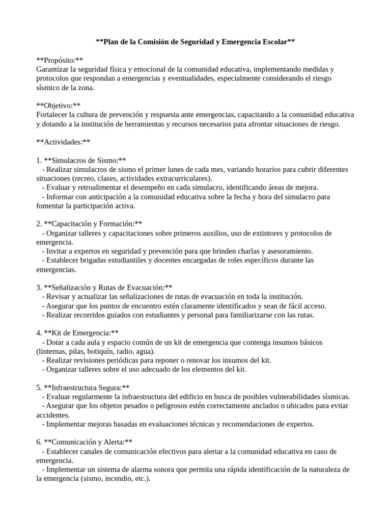Plan de Seguridad Escolar 2023 | PDF