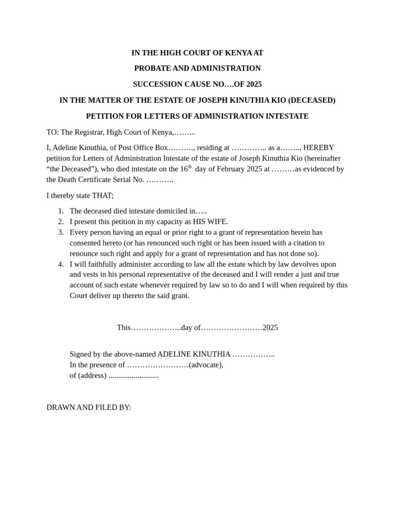 Petition for Letters of Administration | PDF | Probate | Civil Law ...