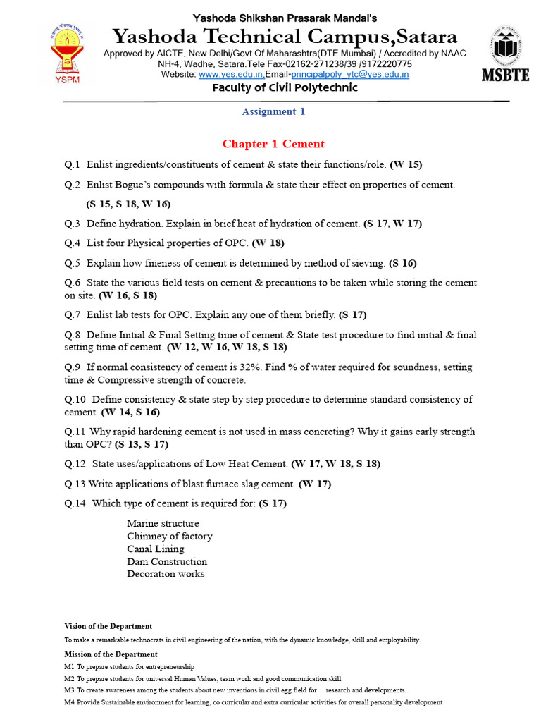 Assignment 1 | PDF | Cement | Concrete