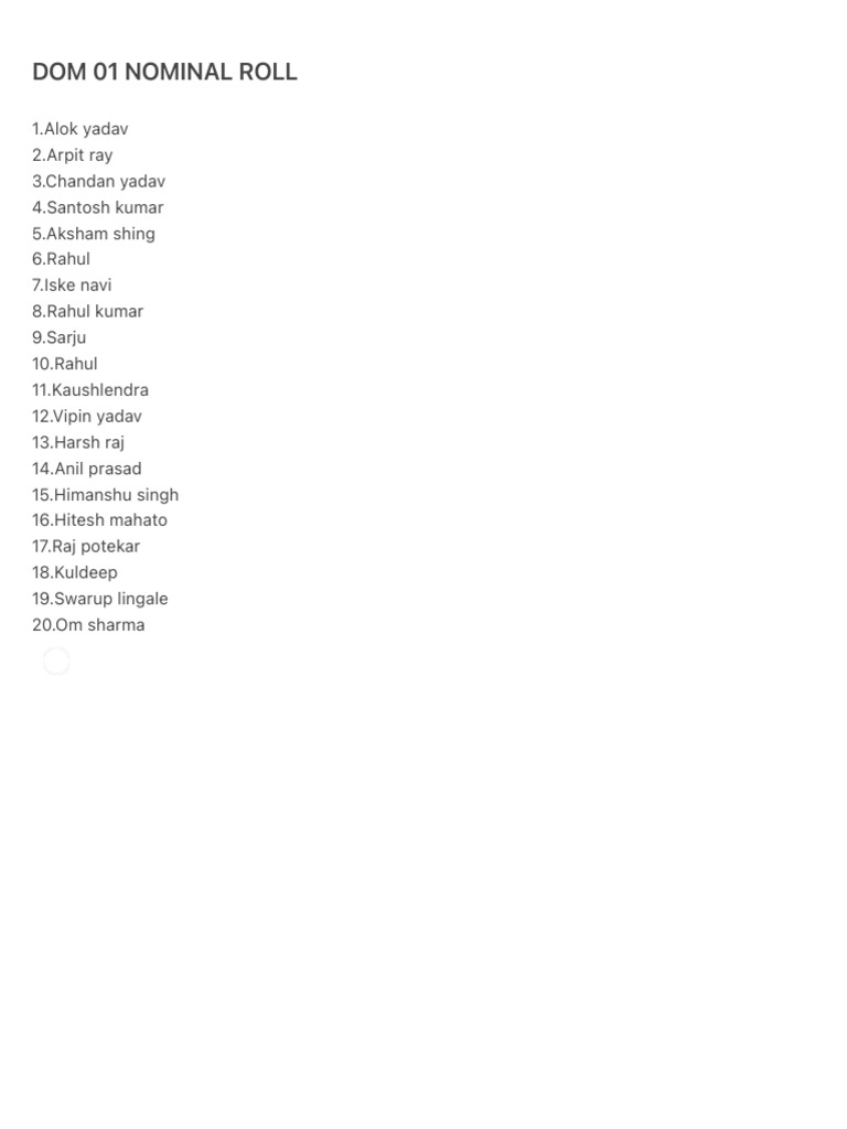 Dom 01 Nominal Roll | PDF