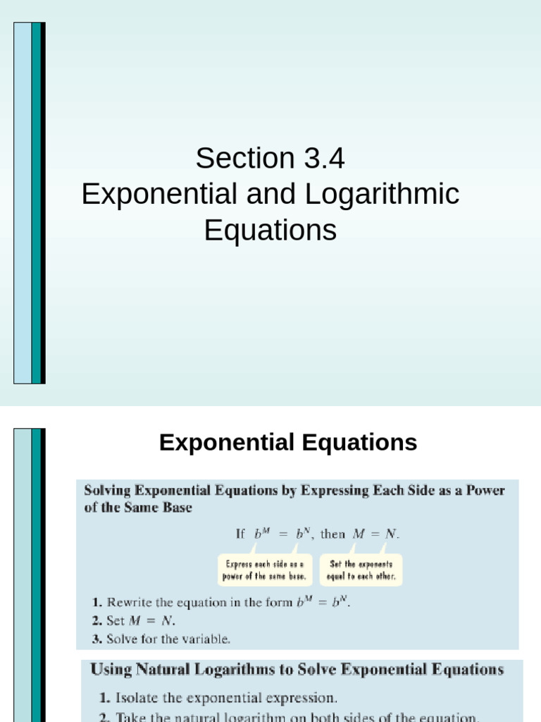 PC 3.4 - Exponential and Logarithmic Equations | PDF