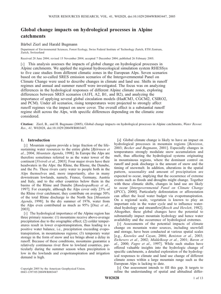Global Change Impacts On Hydrological Processes in Alpine Catchments ...