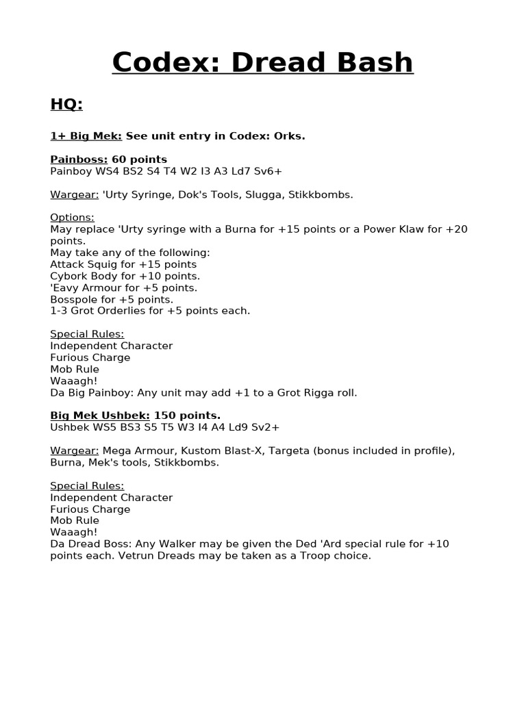 Codex: Dread Bash Overview and Units | PDF