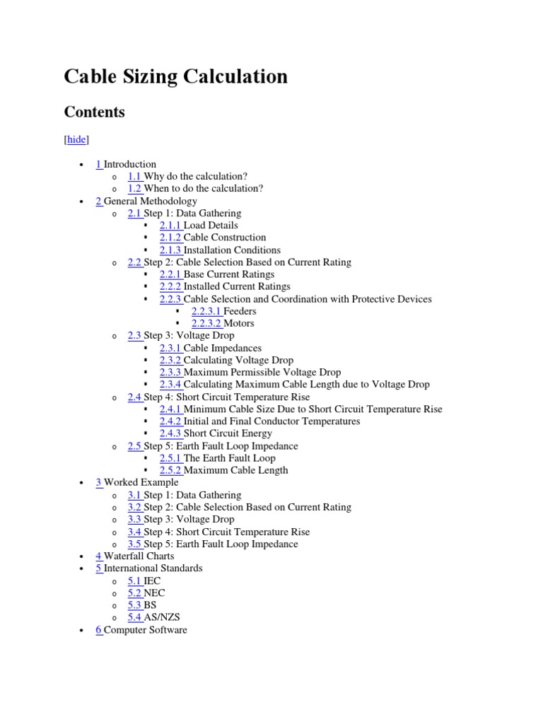 Cable Sizing Calculation PDF