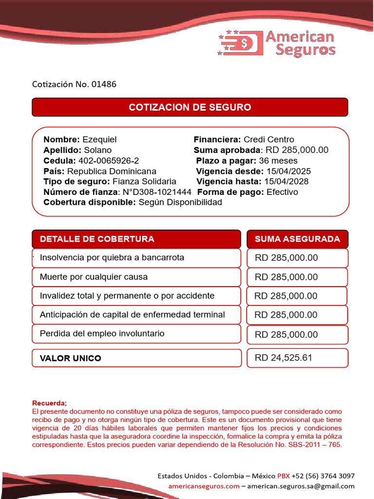 Cotización - American Seguros | PDF