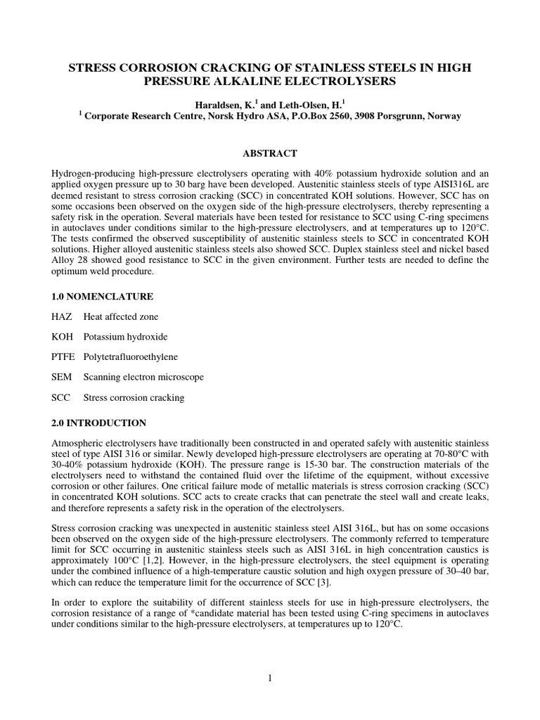 Stress Corrosion Cracking in Stainless Steels | PDF | Stainless Steel ...