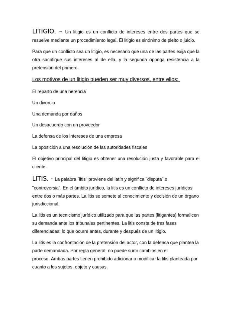 Litigio y Litis: Definiciones Clave | PDF