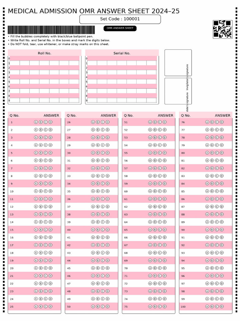 OMR Answer Sheet 100Qs | PDF