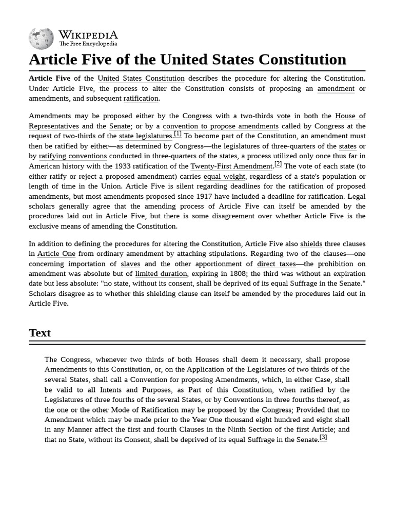 Article Five: Amending the Constitution | PDF | Constitutional ...