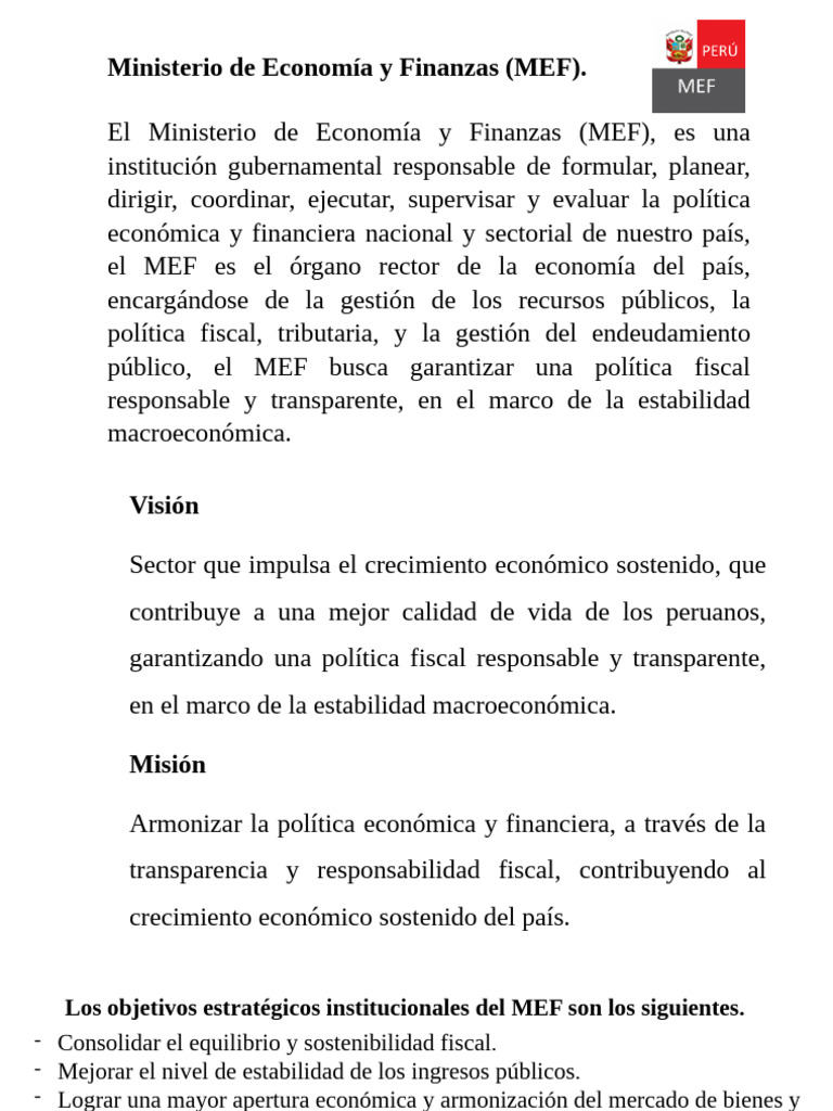 Misión y Visión del MEF | PDF | Contabilidad | Ministerio (Departamento ...