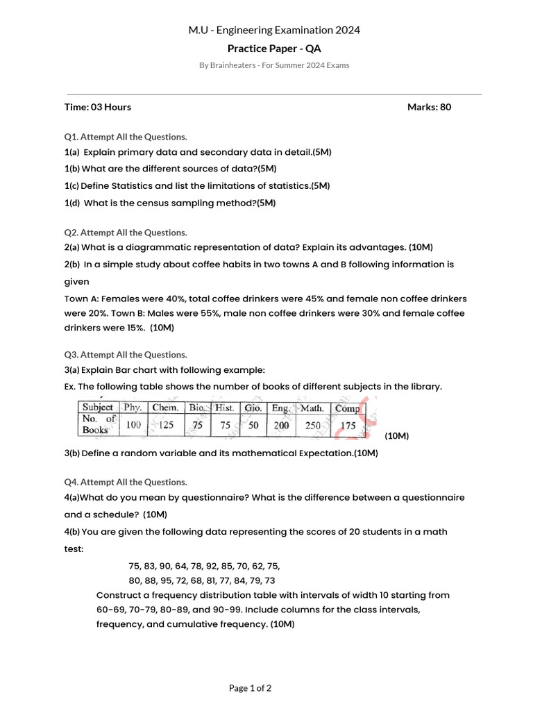 Engineering Exam Practice Paper 2024 | PDF | Statistics | Statistical ...