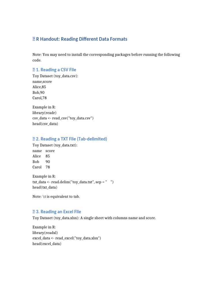 R Guide: Reading Data Formats & APIs | PDF | Persistence | Spreadsheet ...