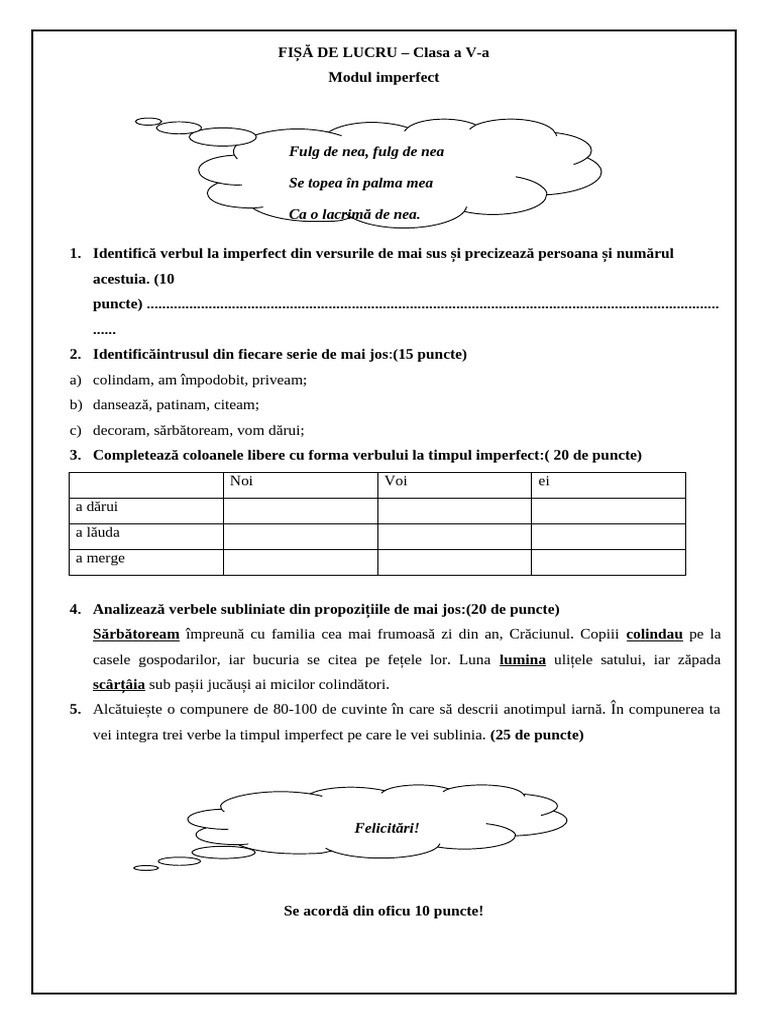 Fisa-De-Lucru - Imperfectul 5 | PDF