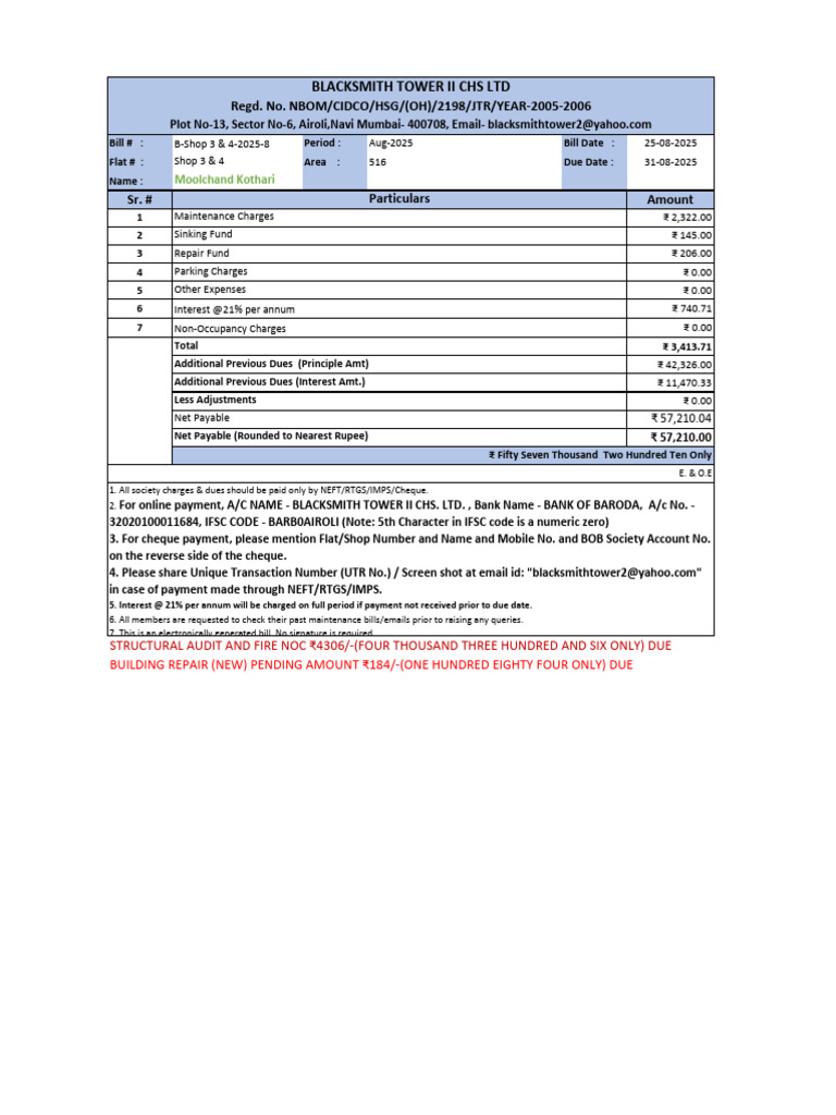 Blacksmith Tower II CHS Maintenance Bill | PDF | Cheque | Financial ...