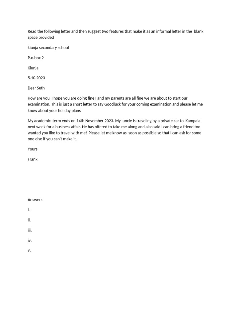 Informal Letter Features Analysis | PDF