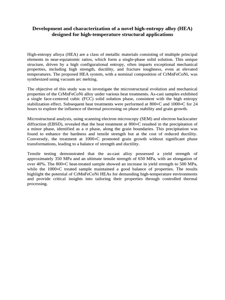 High-Entropy Alloy CrMnFeCoNi for Heat Applications | PDF