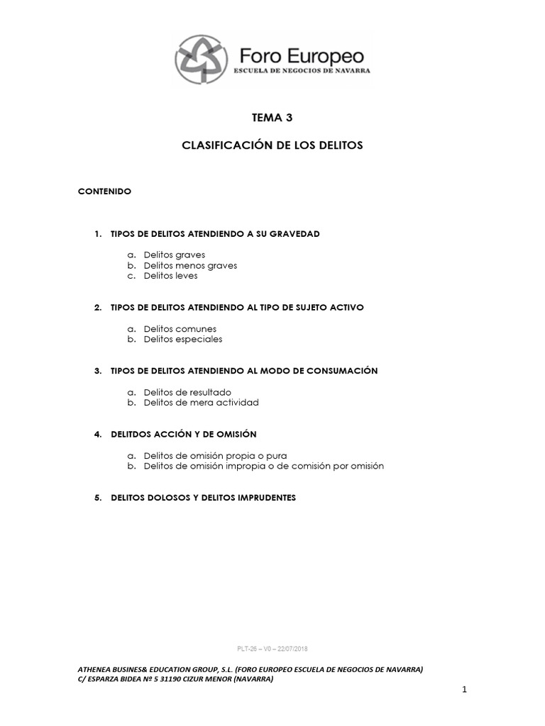 Clasificación de Delitos en Derecho Penal | PDF | Crímenes | Crimen y ...