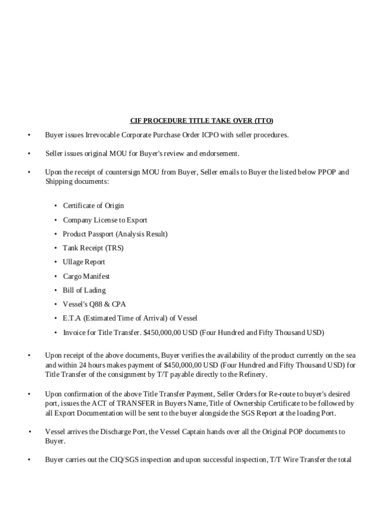 CIF Transaction Procedures Overview | PDF | Bill Of Lading | Letter Of ...