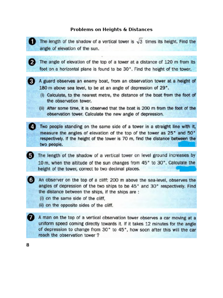 Problems On Heights & Distances - Class | PDF