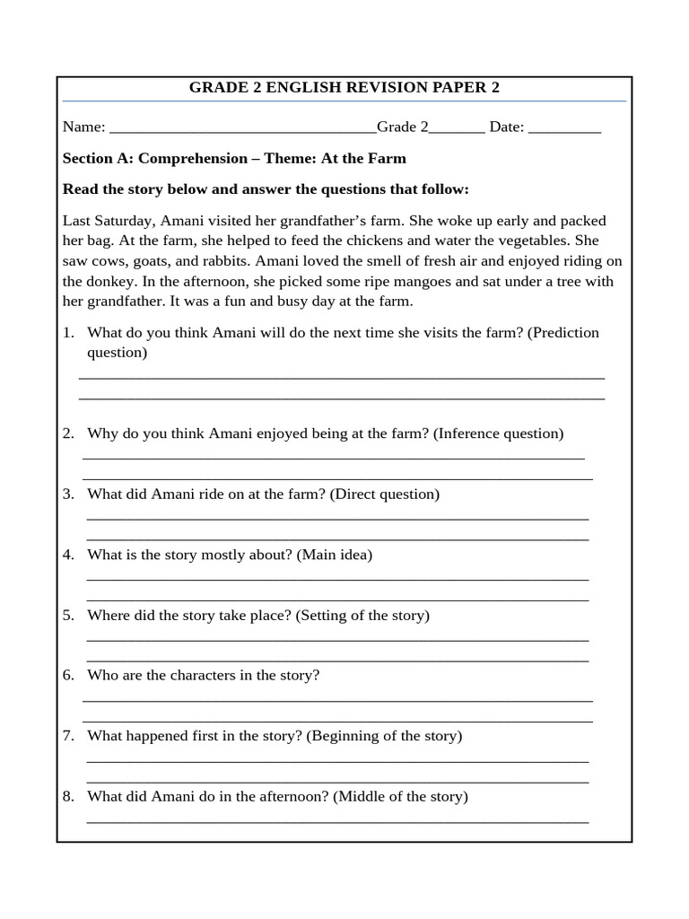 Grade 2 English Revision Paper | PDF | Grammatical Gender | Linguistics