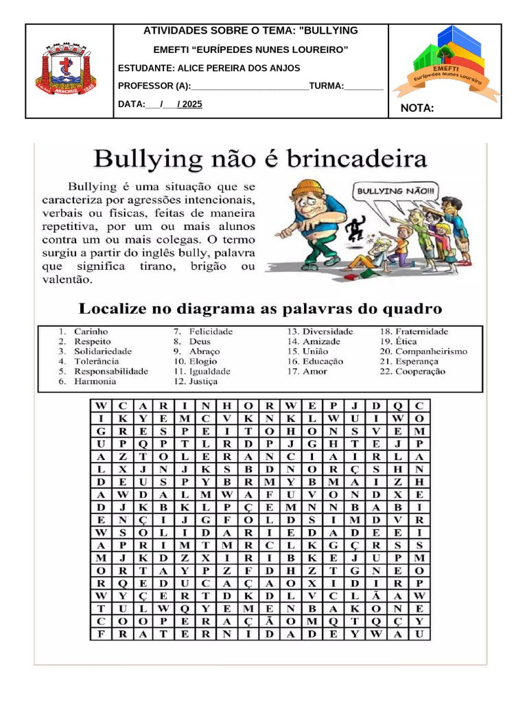 Atividades Sobre o Tema Bullying | PDF