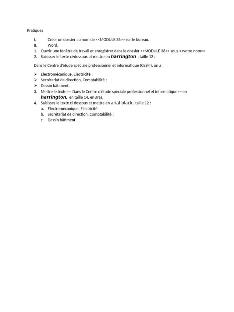 Instructions pour le Module 36 Word | PDF