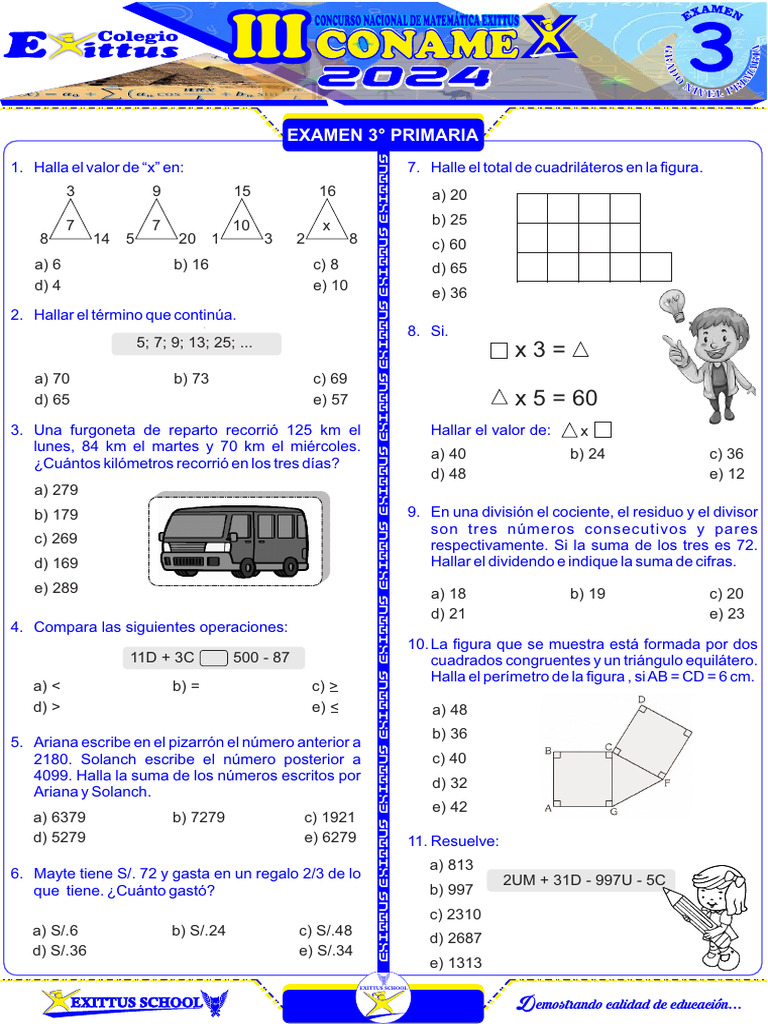 Ejercicios de Matemáticas para 3° Primaria | PDF | División (Matemáticas)