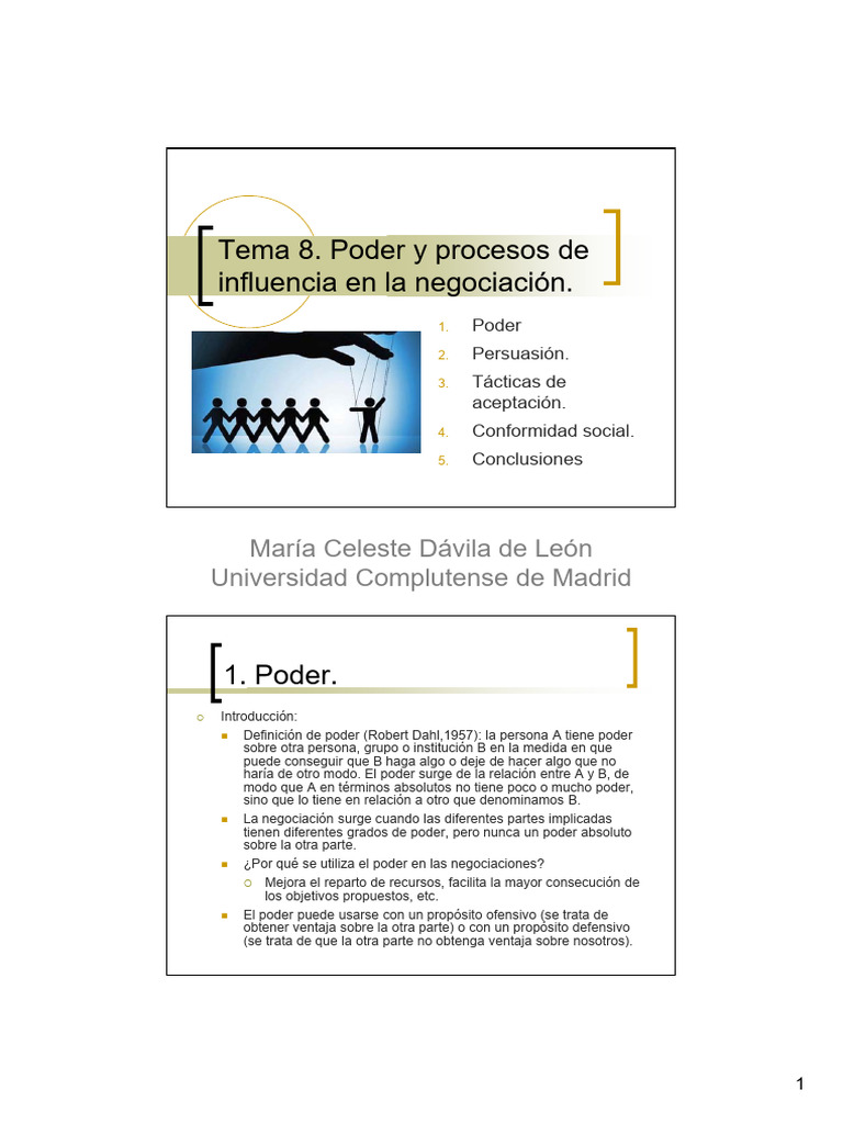 Poder en la Negociación: Claves y Tácticas | PDF | Persuasión | Conformidad