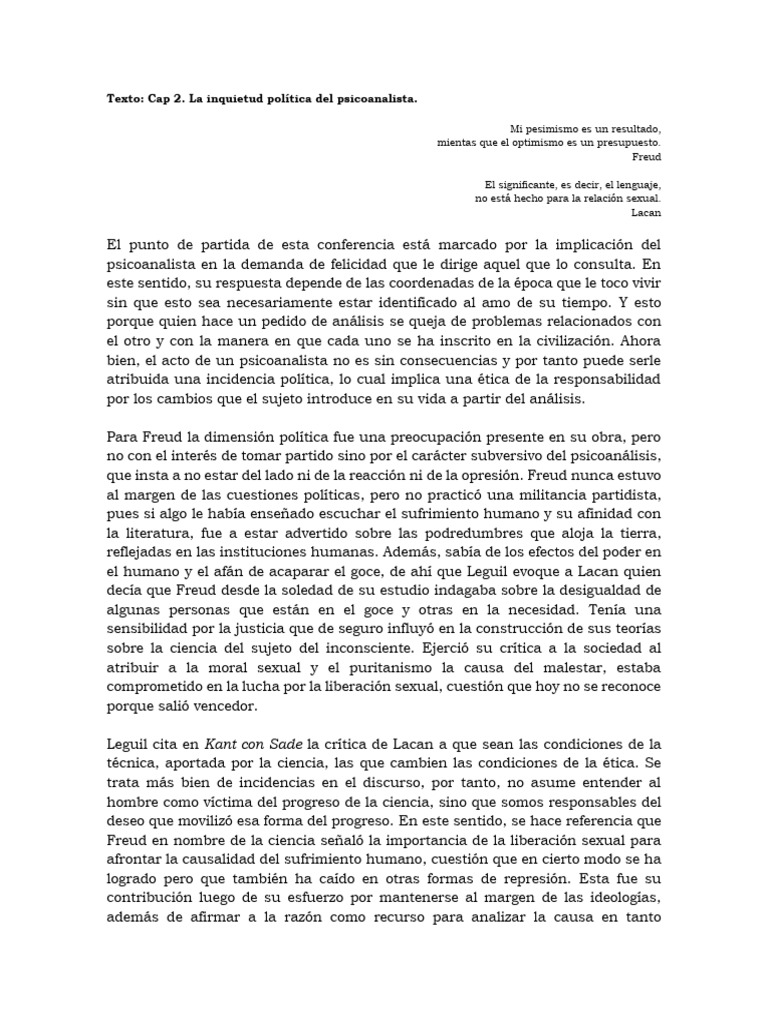 Inquietud política en el psicoanálisis | PDF | Jacques Lacan | Sigmund ...