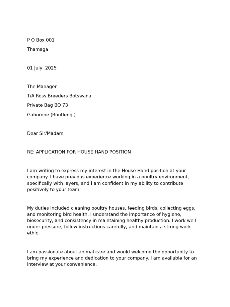 Application for House Hand Position | PDF