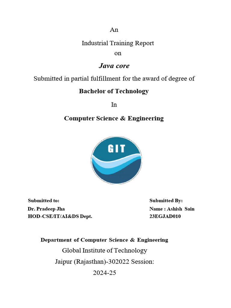 Industrial Training Report on Java Core | PDF | Java (Programming ...