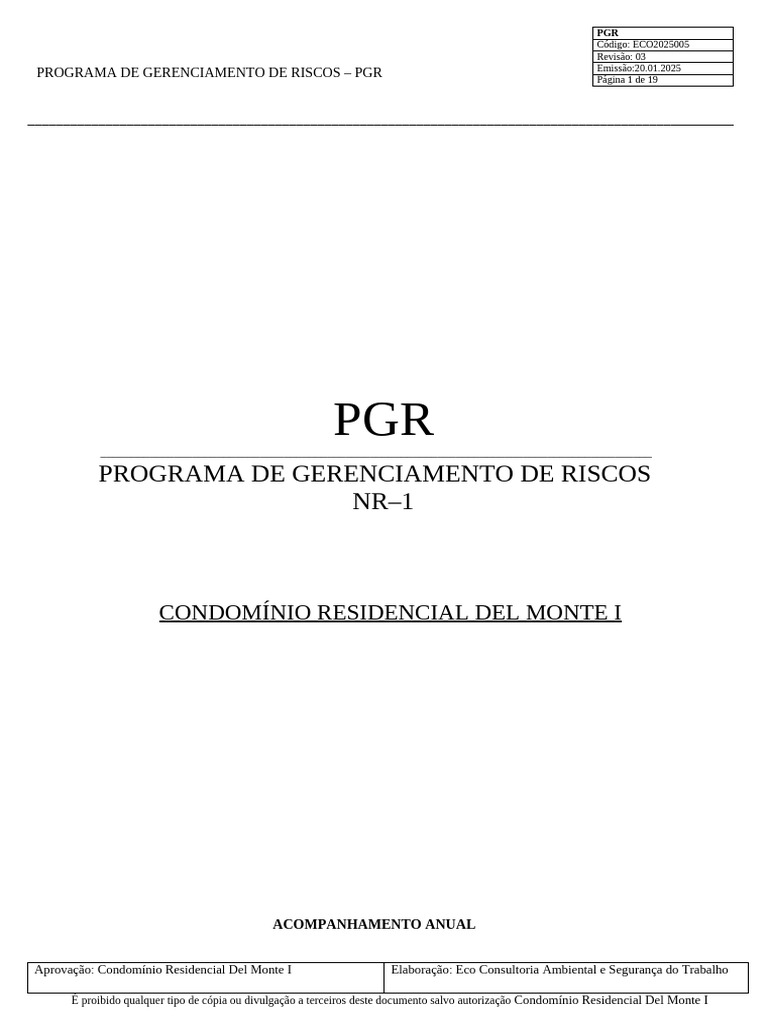 Programa de Gerenciamento de Riscos PGR | PDF | Segurança e saúde ...
