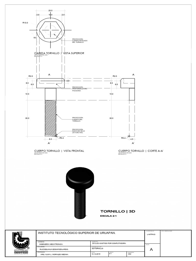 Proyecciones Técnicas de Tornillo 3D | PDF