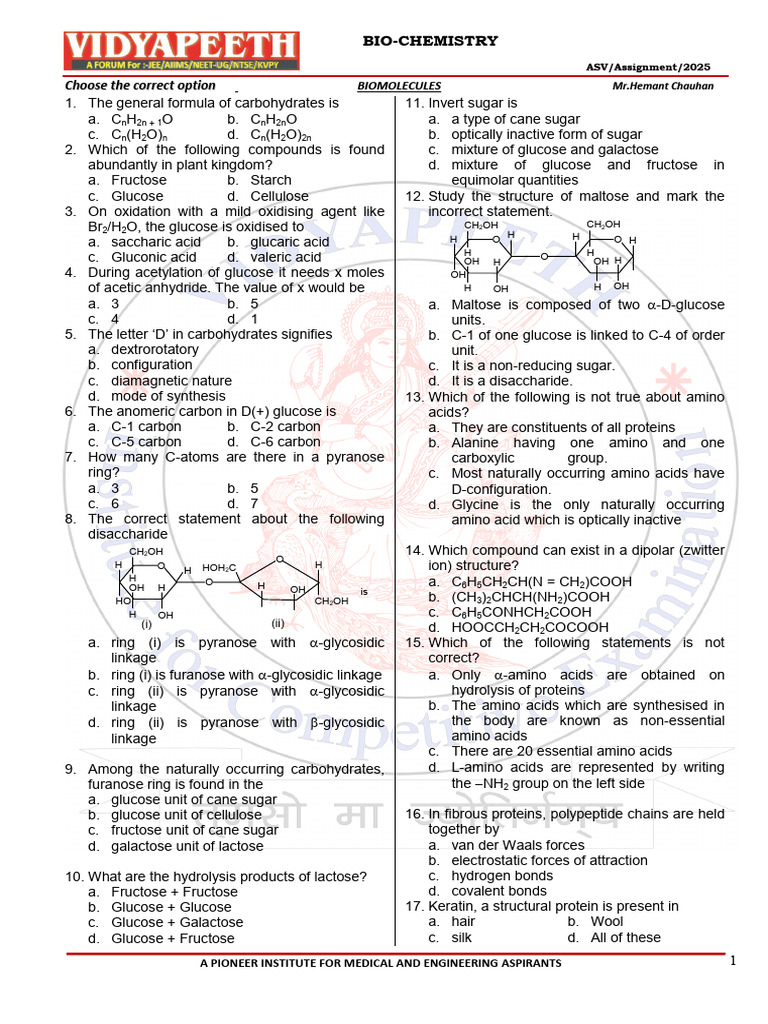 Assignment Biomolecules 11-01-25 1 | PDF | Glucose | Proteins