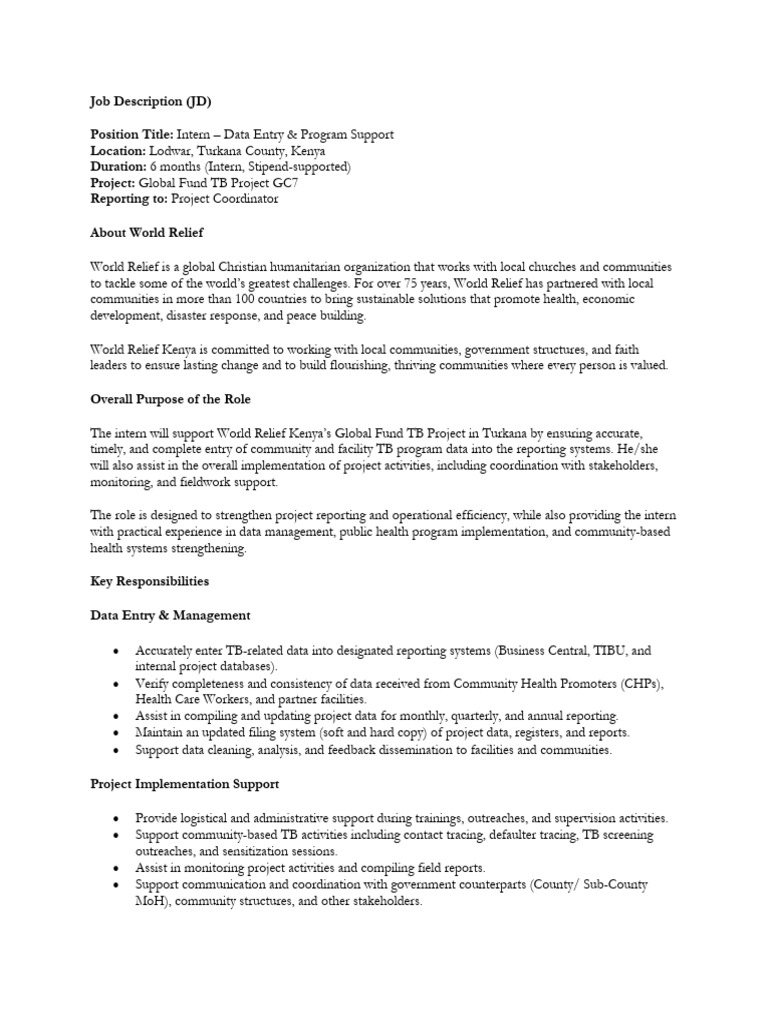 Data Entry Intern for TB Project in Kenya | PDF | Business