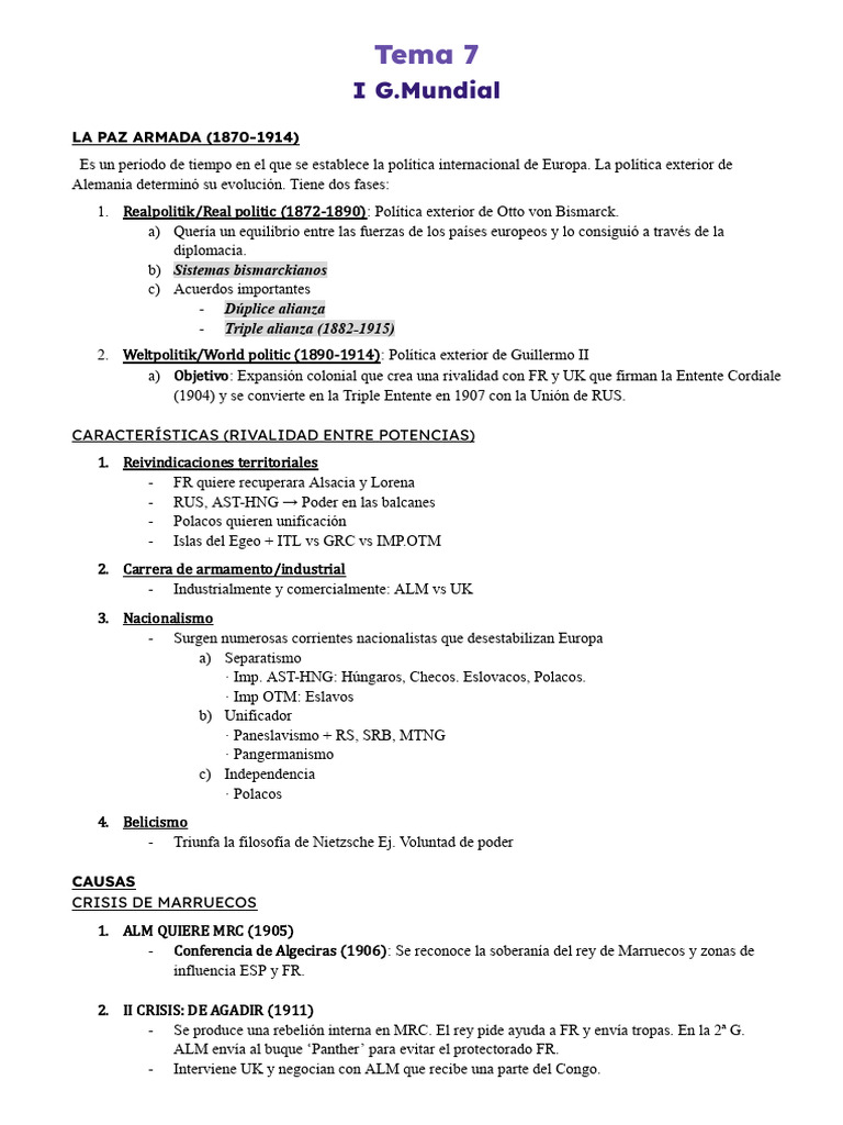 La Paz Armada y Causas de la I Guerra Mundial | PDF | Guerra de ...