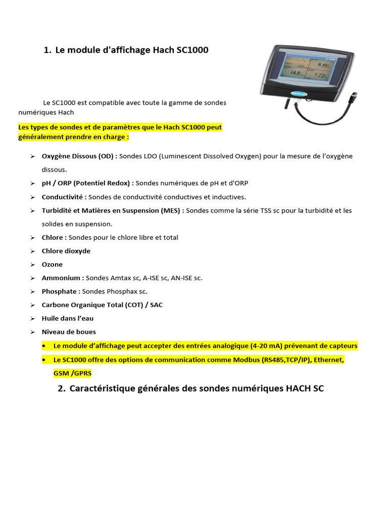 Hach SC1000 : Module d'affichage multi-paramètres | PDF
