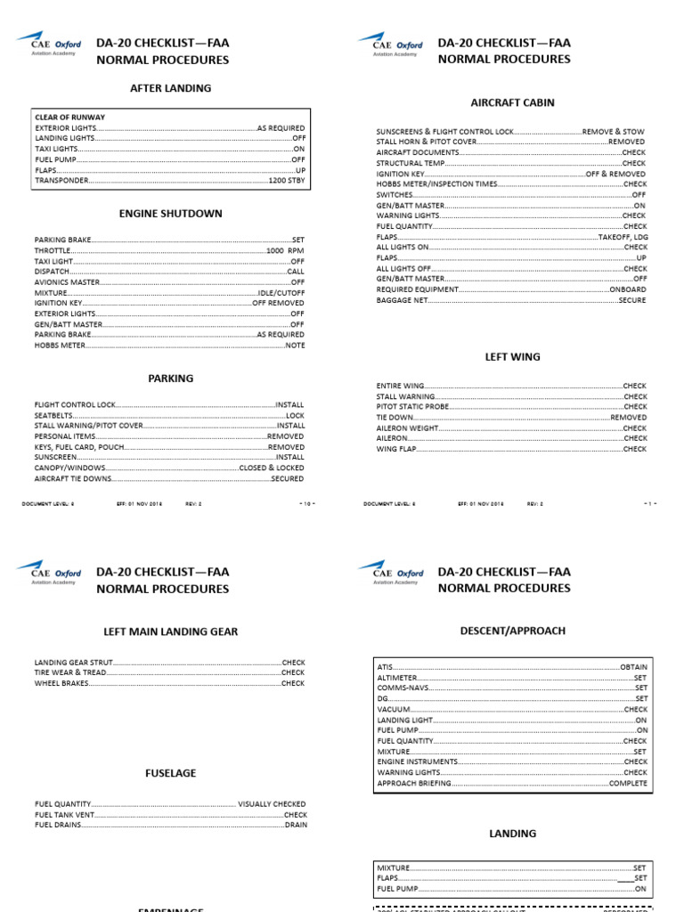 Da20 Checklist-Faa Normal Procedures | PDF