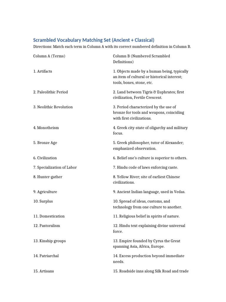 Ancient and Classical Vocabulary Match | PDF | Reincarnation