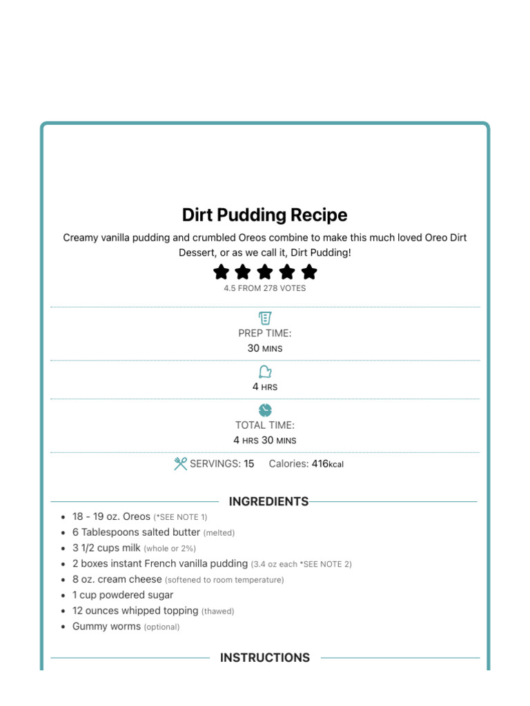 Primo Hoagies Dirt Pudding Recipe | PDF | Fat | Pudding