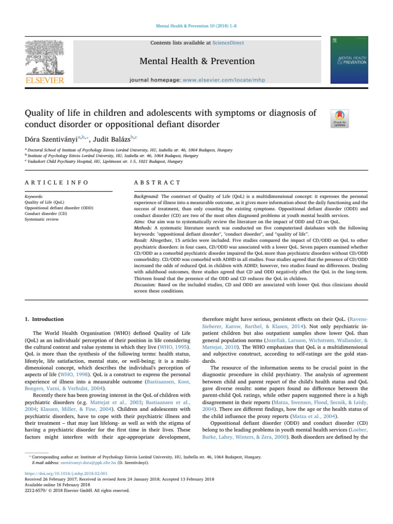 3 - Quality of Life in Children and Adolescents With Symptoms or ...
