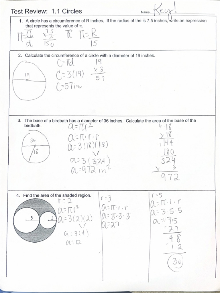 Circle Review Key | PDF