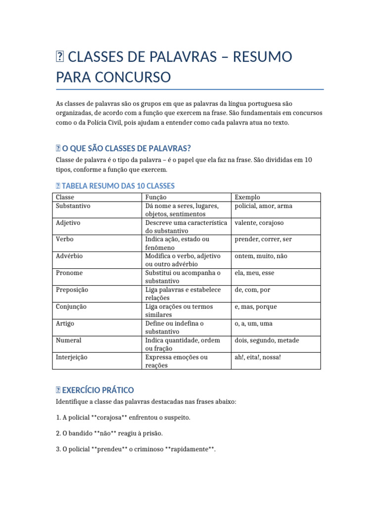 Classes de Palavras para Concursos | PDF